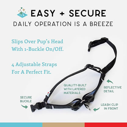 Wildebeest No Pull Dog Harness | Comfortable Training Harnesses | Effective No Pull Harness Design | Ideal for Large Sized Dog | 4-Point Adjustable(L - 26~32 inch Girth, Black)