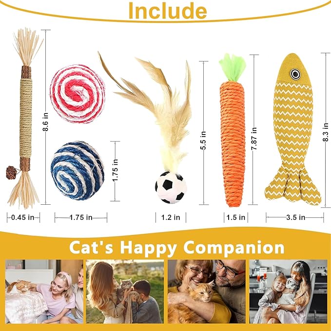 LNOVANT 6-Pack Interactive Cat Toys for Indoor Cats, Catnip Toys, Includes Silvervine Sticks for Kitten Teething and Dental Play - Fun Cat