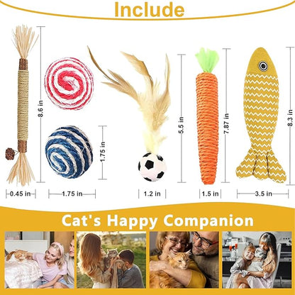 LNOVANT 6-Pack Interactive Cat Toys for Indoor Cats, Catnip Toys, Includes Silvervine Sticks for Kitten Teething and Dental Play - Fun Cat
