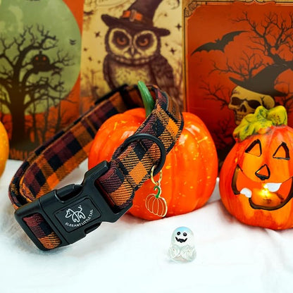 Elegant little tail Fall Dog Collar, Fall Plaid Pet Dog Collar Cotton Soft Male Dog Collars Holiday with Quick Release Buckle Pet Puppy Collars for X-Small Dogs