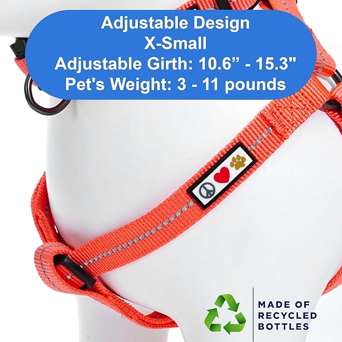 Pawtitas Recycled Reflective Step-in Dog Harness – Adjustable No-Pull Vest for Puppies to Seniors, Safe & Comfortable XS Coral
