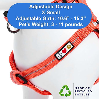 Pawtitas Recycled Reflective Step-in Dog Harness – Adjustable No-Pull Vest for Puppies to Seniors, Safe & Comfortable XS Coral
