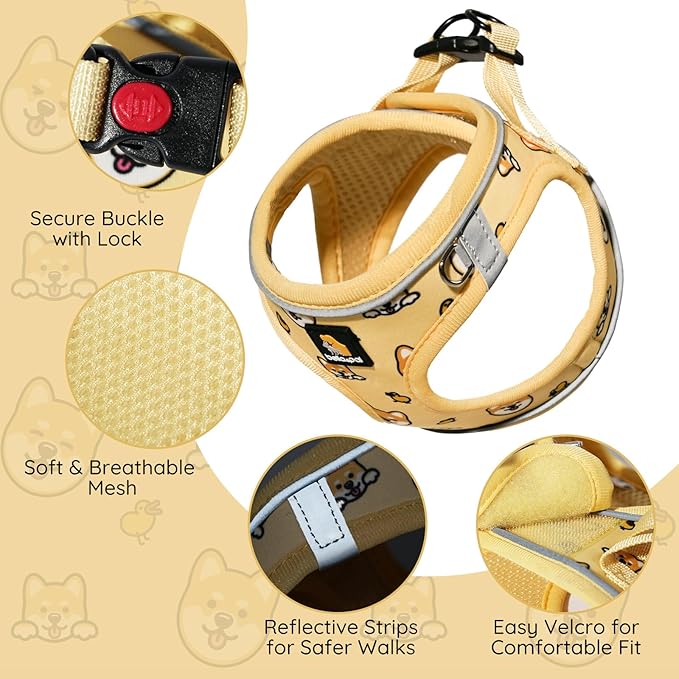 BELLA & PAL Step in Vest Harness for Small and Medium Dogs, No Pull Small Dog Harness with Leash Set, Comfortable Air Mesh Dog Vest Harness with Reflective Strip (Genki Shiba, M)