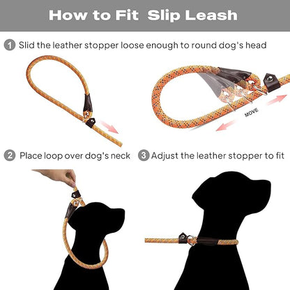 TwoEar 6FT Slip Lead Dog Leash, Heavy Duty Slip Leash for Dogs with Highly Reflective, Strong Rope Slip Leads No Pull Pet Training Leashes for Small Dogs (3/8", Orange)