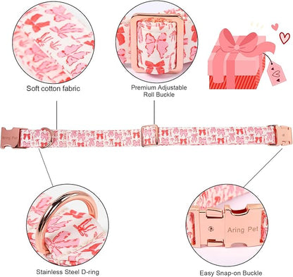 ARING PET Valentine's Day Collar for Dog, Cute Pink Sailor Bowtie Heart Puppy Pet Collars for Small Medium Large Girl Dogs-L
