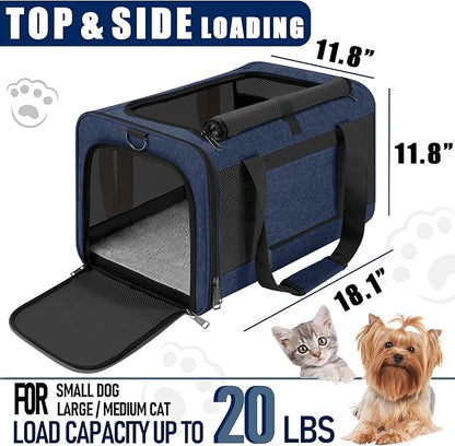 GAPZER Dog Carrier Soft/Cat Crates Large Cat 20 to 25 pounds/Softsided Pet Car Travel Carry Bag 15 Pound Puppy/Top Open Transport Kennel Navy