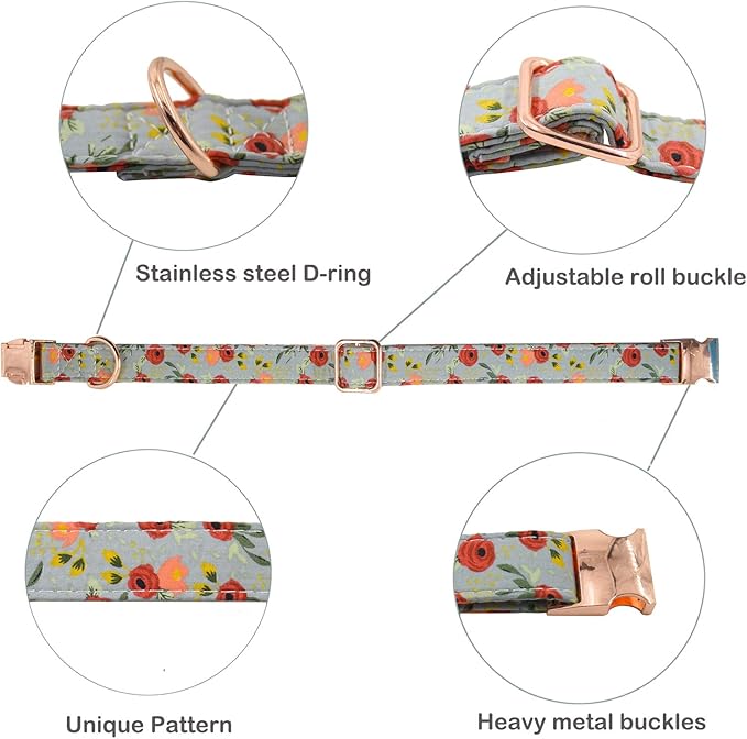 Metal Buckle Dog Collar, Durable Adjustable Dog Collar Soft for Small Medium Large Dogs (001-Flower11, L(15-23in))