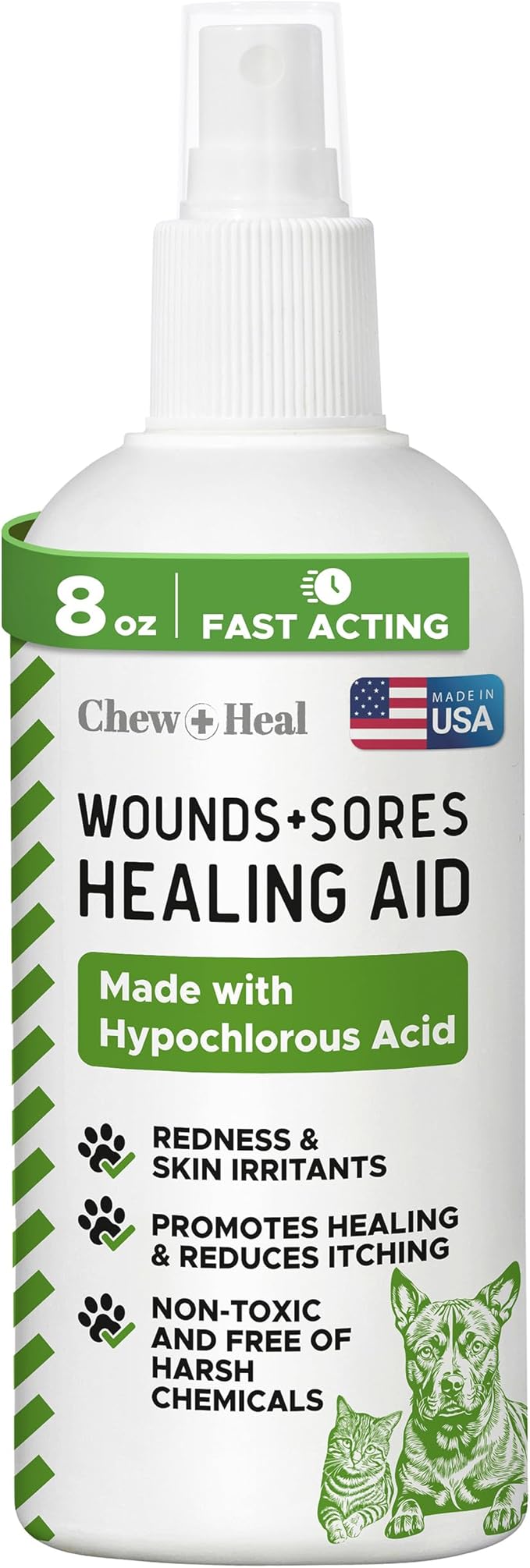 Chew + Heal Labs Hypochlorous Acid Spray for Dogs – 8oz Dog Wound Spray for Cuts, Burns, Sores, Abrasions, and More – Non Toxic and Chemical Free HOCI Wound Care – Made in The USA