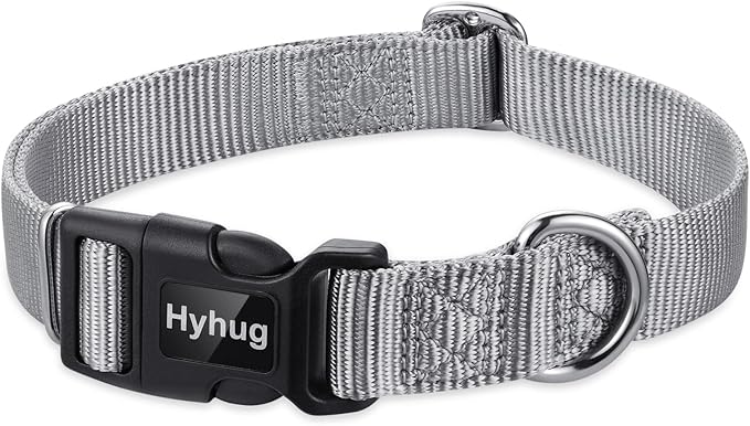 Hyhug Small Dog Collar Quick-Release| Heavy-Duty Nylon Puppy Collar, Adjustable & Durable Pet Supplies for Boy & Girl Dogs (Small, Sleet Gray)
