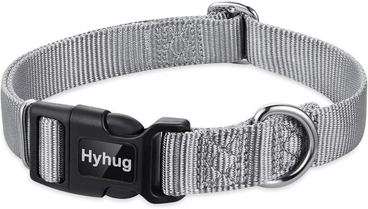 Hyhug Dog Collar for Large Dogs, Heavy Duty | Quick Release Nylon Buckle Collar, Adjustable & Durable Pet Supplies for Boy & Girl Dogs (Large, Sleet Gray)
