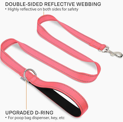 Joytale Double-Sided Reflective Dog Leash, 6 FT/5 FT/4 FT, Padded Handle Nylon Heavy Duty Leashes for Medium & Large Dogs Walking, Neon Pink, 5FT