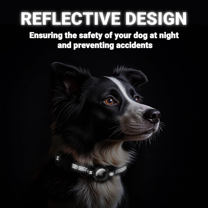HDDTTZ AirTag Dog Collar, IP68 Waterproof Integrated Air Tag Dog Collars with Reflective, Ultra-Durable, Comfortable Padded, Heavy Duty Dog Collars for Small Medium Large Dogs, L (14.8"-20.3"), Black