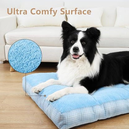 MIHIKK Washable L Dog Bed for Large Dogs with Anti-Slip Bottom, Premium Foam Pet Pad for Crate for Large Medium Small Sized Puppies, 35" x 23" Blue