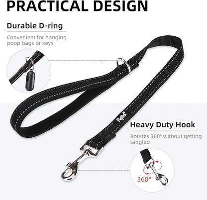 PUPTECK Reflective Dog Leash with Comfortable Padded Handle Durable Nylon Dog Lead for Small Medium and Large Dogs Cats Walking Running Training Outside, Black