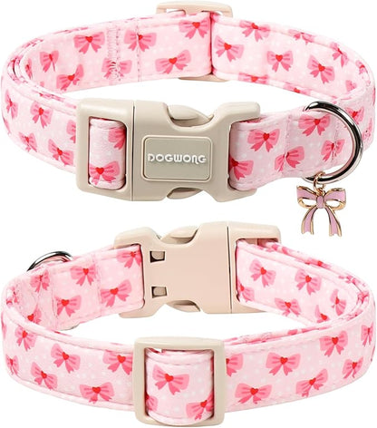 DOGWONG Cute Bowtie Printed Collar for Small Medium Large Dogs - Pink Dog Collar for Girl Female Dogs,XS