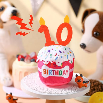 Dog Birthday Cake Toy Accessories for Girl Boy Gifts, Squeaky Plush Toy for Dog Birthday Party Decor Favor for Large, Medium and Small Dogs(10th,Pink)
