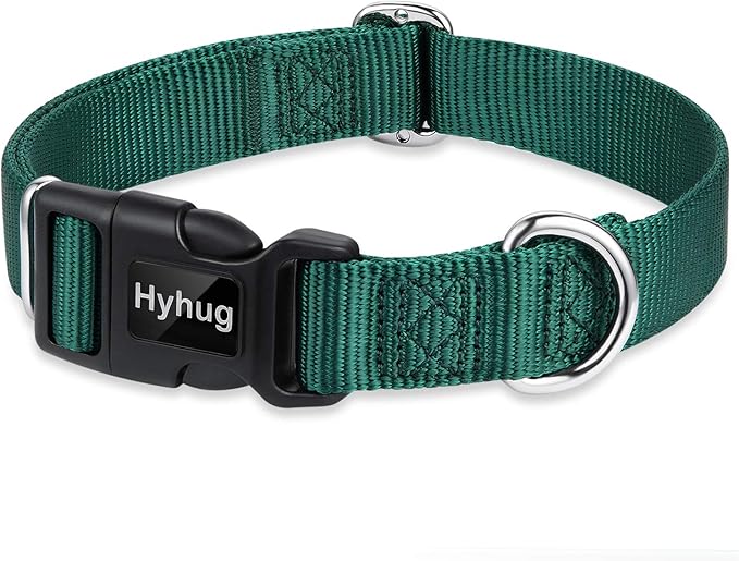 Hyhug Medium Dog Collar:Heavy-Duty Quick-Release Nylon Buckle, Adjustable & Durable, Cute Dog Collar (Medium, Dark Green)