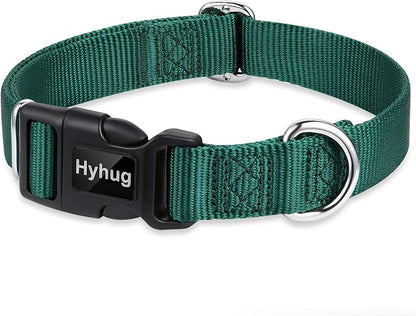 Hyhug Medium Dog Collar:Heavy-Duty Quick-Release Nylon Buckle, Adjustable & Durable, Cute Dog Collar (Medium, Dark Green)