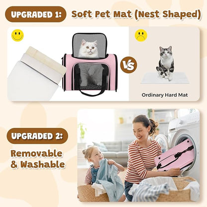 FOORLON Cat Carrier Soft for Pets Up to 15 Lbs, Cat Travel Bag Soft-Sided with Padded Shoulder Strap, Pet Dog Carriers for Small Dogs Travel Puppy Carry Airline Approved, Pink