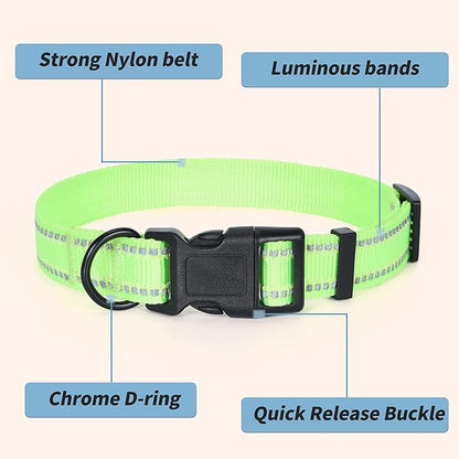 Mile High Life Reflective Dog Collar, Basic Dog Collars Adjustable Quick Release, Soft Nylon Pet Collar with Metal D-Ring for Small Medium Large Dogs (Lime, M Neck13-17")