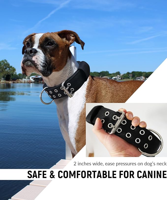 Large Dog Collar and Leash Set- Black Heavy Duty Collar and Leash for Gaint Breed Dogs, 2in Wide with Handle Collar and 5 ft Leash, Strong Nylon and Stainless Hardware, 17"-22"