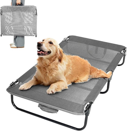 everfront Dog Elevated Bed Foldable Portable Raised Bed Camping cot Outdoor Summer Dog Bed (Large, Grey-Textilene)