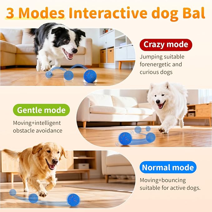 Bsyisoue Interactive Dog Toys – Automatic Moving Dog Ball, Auto Bounce & Roll, Chew-Resistant E-TPU, IPX7 Waterproof, 3 Play Modes, One-Click, USB Rechargeable – Indoor/Outdoor for Med/Lg Dogs