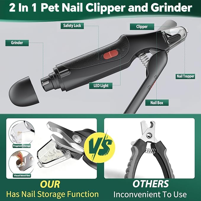 CATPICK 2-in-1 Cat Nail Clippers & Dog Nail Clippers Trimmers for Large Medium Small Dogs Cats Claw Trimmer Quick Sensor and Safety Guard USB Rechargeable with 2 LED Lights Dogs Nail Trimmer
