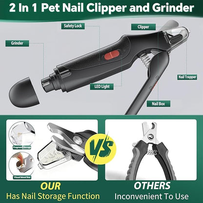 CATPICK 2-in-1 Cat Nail Clippers & Dog Nail Clippers Trimmers for Large Medium Small Dogs Cats Claw Trimmer Quick Sensor and Safety Guard USB Rechargeable with 2 LED Lights Dogs Nail Trimmer