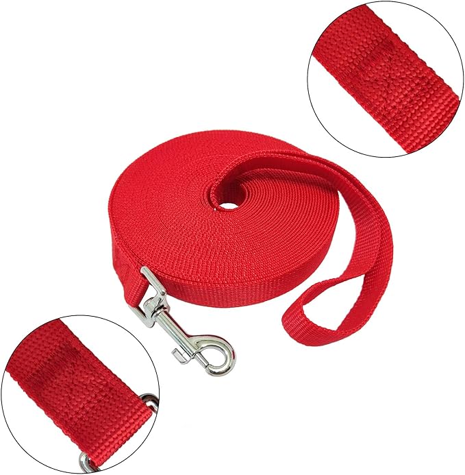 Nylon Training Dog Leash for Small Medium Large Dogs, 15ft 20ft 30ft 50ft Long Leash Dog/Puppy Lead for Obedience Recall Training, Camping (1" x 30ft, Red)