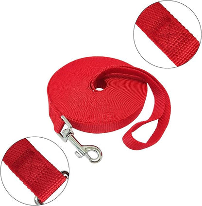 Nylon Training Dog Leash for Small Medium Large Dogs, 15ft 20ft 30ft 50ft Long Leash Dog/Puppy Lead for Obedience Recall Training, Camping (1" x 30ft, Red)