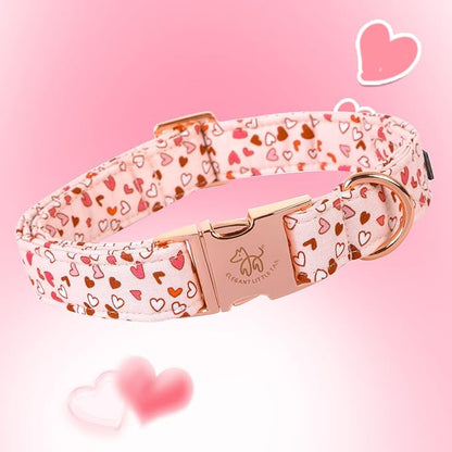 Elegant little tail Valentine's Dog Collar, Pink Heart Dog Collars Cute Girl or Boy Puppy Gift Adjustable Pet Collar for Small Dogs