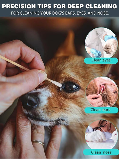 400pcs Dog Ear Swabs 6 Inch - Extra Long Bamboo Cotton Buds for Dog Ear Cleaning, Gun Cleaning, Detailing - Flexible & Sturdy Bamboo Handle, Lint-Free Precision Tips with 4-Pack Storage