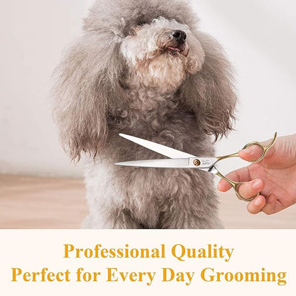 JASON 7.5" Dog Grooming Scissors Cats Trimming Shears Professional Pets Scissor Kit for Right Handed Groomers Gold Sharp Shear Christmas Gift