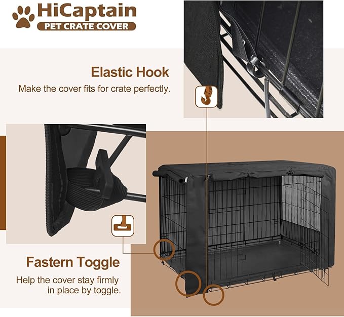 HiCaptain Breathable Dog Crate Cover 30 Inch, Durable Heavy Duty Kennel Cover, Dual Zippered Panels, Windproof Waterproof UV-Resistant(Black)