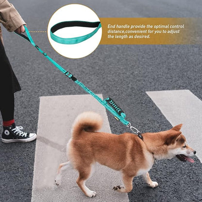 AUBELL Tactical Dog Leash Heavy Duty,4-6ft Reflective Strong No Pull Bungee Leash for Medium Large Dogs with Comfortable Padded Double Handle,Car Seat Belt,360 Degree Rotating Carabiner,Teal