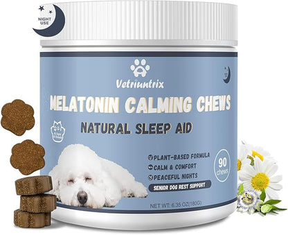 Vetriuntrix Melatonin for Dogs, Dog Calming Chews for Sleep Aid, Fireworks, Storms, Thunder, Barking, Separation, Calming Chews for Dogs with Valerian Root & L-Theanine, 90 Count