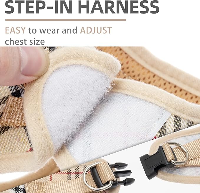 PUPTECK Adjustable Dog Harness Collar and Leash Set Step in No Pull Pet Harness for Small Medium Dogs Puppy and Cats Outdoor Walking Running, Soft Mesh Padded Reflective Vest Harnesses, Beige XXL