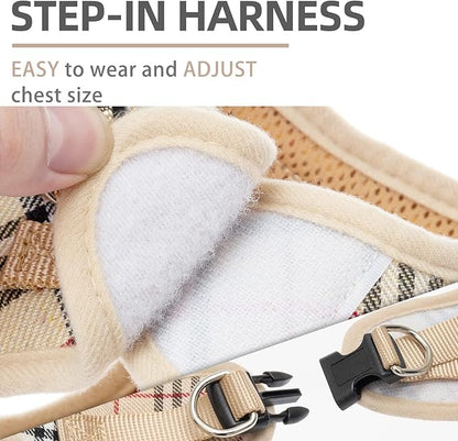 PUPTECK Adjustable Dog Harness Collar and Leash Set Step in No Pull Pet Harness for Small Medium Dogs Puppy and Cats Outdoor Walking Running, Soft Mesh Padded Reflective Vest Harnesses, Beige XXL