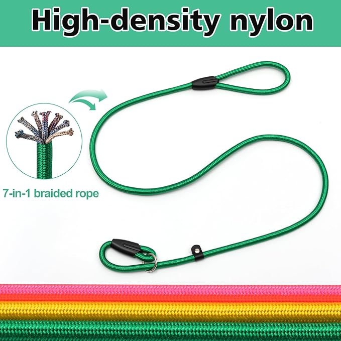 3-Pack Adjustable No-Pull Dog Slip Leads 3 Colors (Yellow/Pink/Green) - Dogs' Fave Hues, Easy On/Off, No Collar Needed, Ideal for Training & Walking