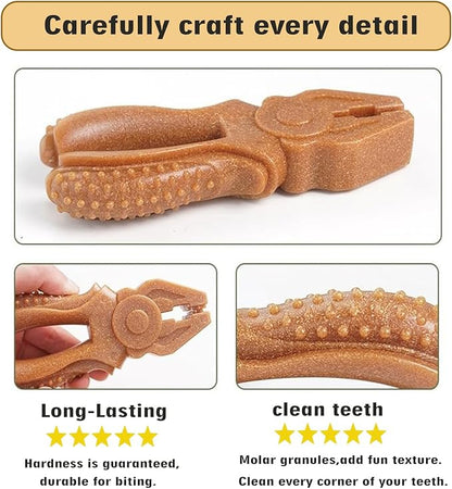Dog Chew Toys, Aggressive chewer toy for Medium& Large dogs, Made of real pine wood and durable Food-Grade nylon, with Tool Shape Design for Dental Cleaning and Long-Lasting Chewing (brown-2 pieces)