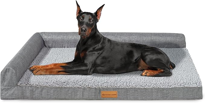 Patas Lague Orthopedic Jumbo Dog Bed for Extra Large Dogs 56''X40'', Waterproof L Bolster Pet Sofa Beds with Removable Washable Cover, Soft Comfortable Pet Couch Crate Mat with Nonskid Bottom, Grey