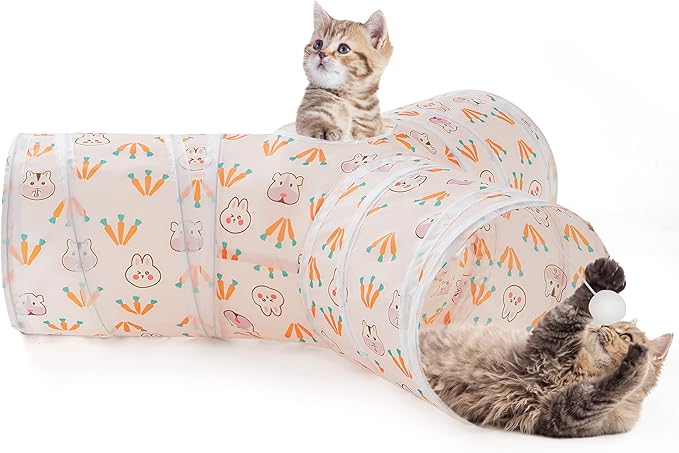 Tempcore Pet Tunnel Tube Toys 3 Way Collapsible, Cat Tunnels for Indoor Cats，Kitty Bored Pet Toys Peek Hole Toy Ball, Puppy, Kitty, Kitten, Rabbit