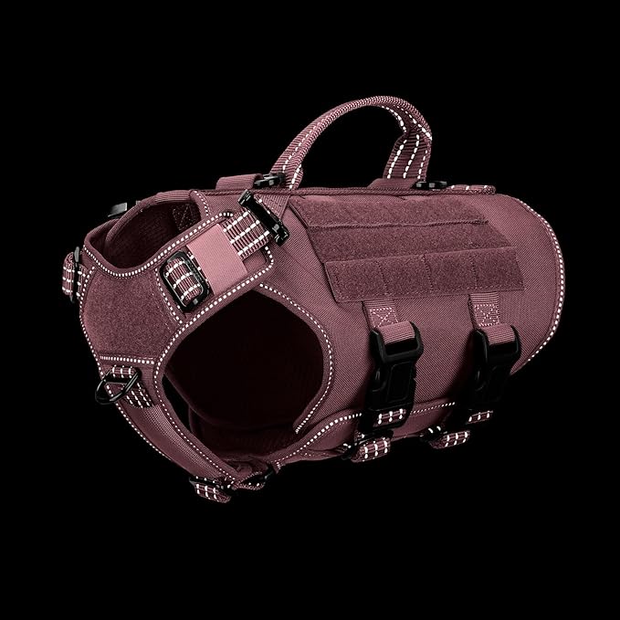 ICEFANG GN3 Tactical Dog Harness for Small Dogs,6X Quick-Release Buckles,Dog Molle Vest with Handle,3/4 Body, Hook and Loop Panel for ID Patch,No Pulling Front Clip (S (Chest 22"-27"), Pink)
