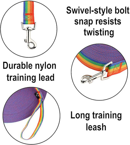 Hi Kiss Dog/Puppy Obedience Recall Training Agility Lead - 15ft 20ft 30ft 50ft 100ft Leash - Great for Training, Play, Camping, or Backyard (20 Feet, Rainbow)