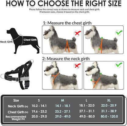 SlowTon No Pull Dog Harness - Heavy Duty Dog Harness and Leash Set for Medium Large Dogs, Reflective Tactical Harness with Soft Padded and Front Clip for Easy Walk and Training (Black S)