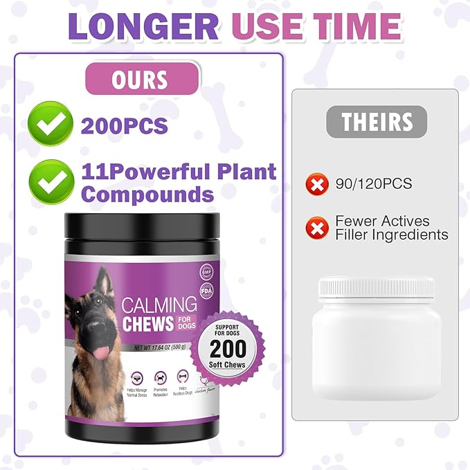 Calming Chews for Dogs 200pc Dog Calming Treat and Bites with Melatonin - Anxiety and Stress Relief Treats for Dogs Puppy Sleep Aid Calm Dog with Noise,Thunder,Barking,Separation,Chewing