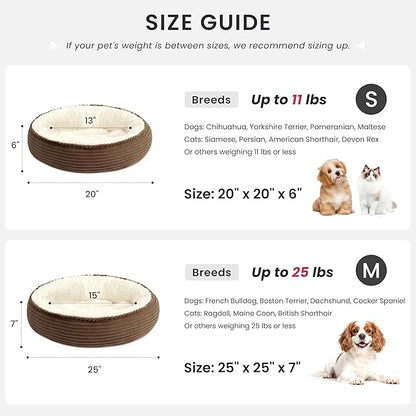 Love's cabin Round Donut Cat and Dog Cushion Bed, 25in Pet Bed for Small or Medium Dogs, Anti-Slip & Water-Resistant Bottom, Soft Durable Fabric Pet Beds, Washable Calming Cat Bed Brown Stripe