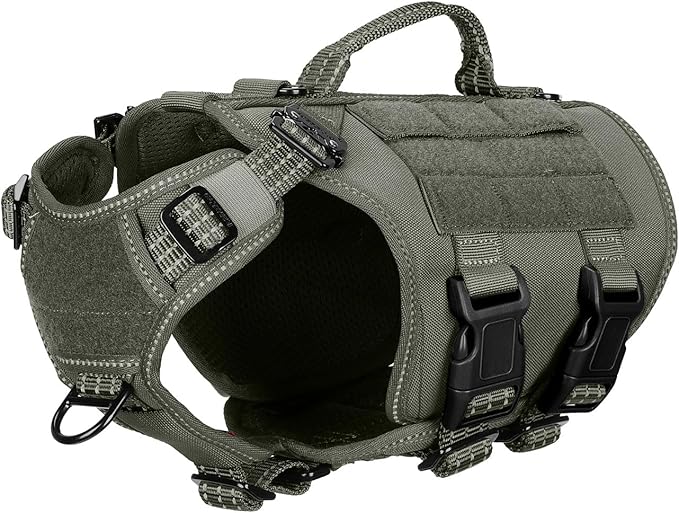 ICEFANG GN3 Tactical Dog Harness with 6X Quick Release Buckles,Molle Compatible Dog Vest,Adjustable Snug fit, Loop Panels for Dog Patch,No Pulling Front Leash Clip (X-Small (Pack of 1), Ranger Green)