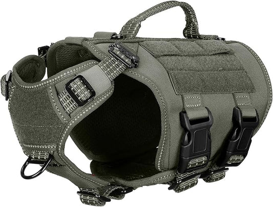 ICEFANG GN3 Tactical Dog Harness with 6X Quick Release Buckles,Molle Compatible Dog Vest,Adjustable Snug fit, Loop Panels for Dog Patch,No Pulling Front Leash Clip (X-Small (Pack of 1), Ranger Green)